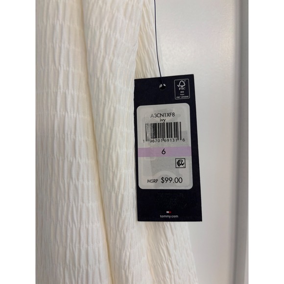 NWT Tommy Hilfiger Women Ivory Smocked Ruffle Hem Shift Dress Size 6 - Picture 8 of 8